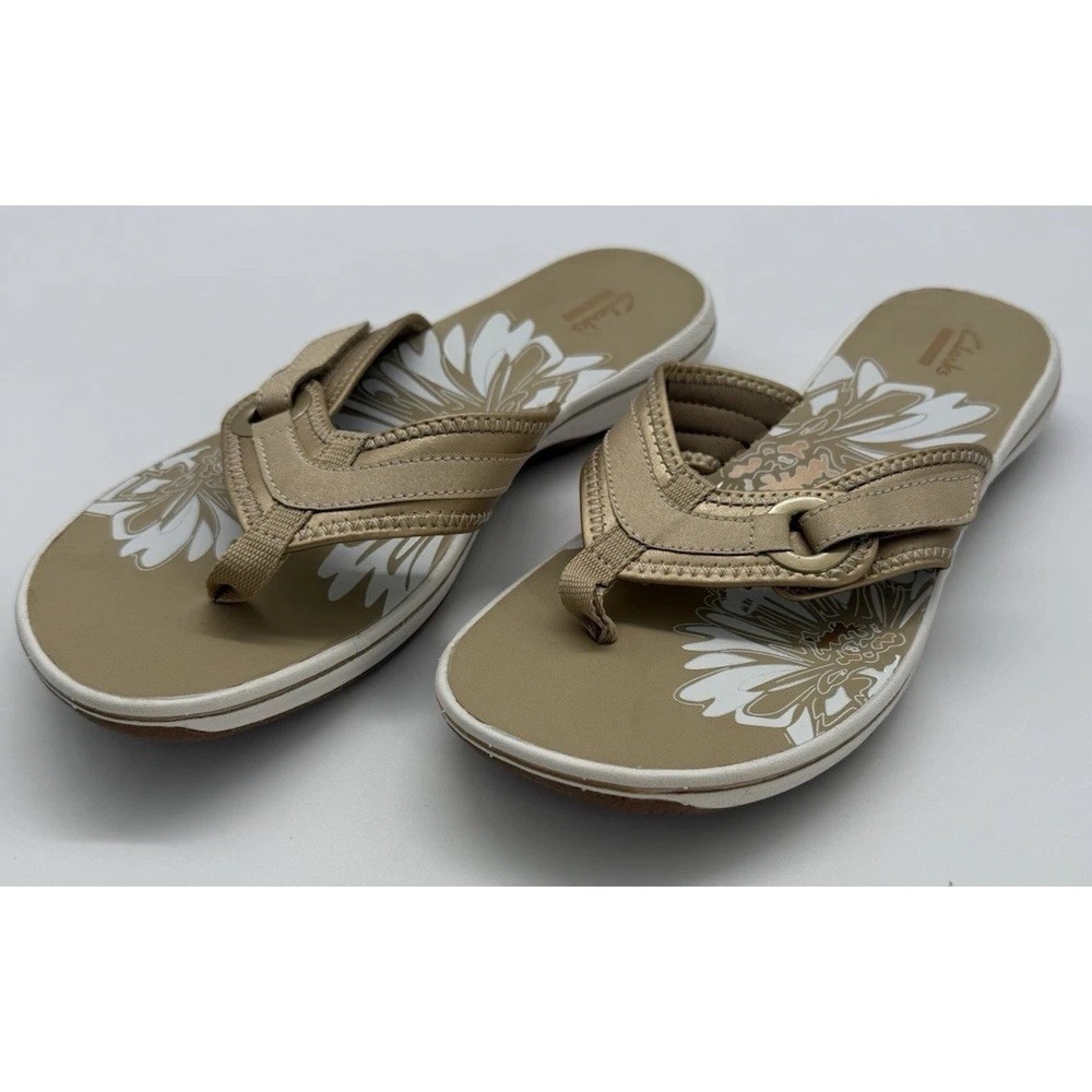 Clarks Collection Sandals Womens 10M Breeze Sea Casual Slip On Thong Flats Taupe